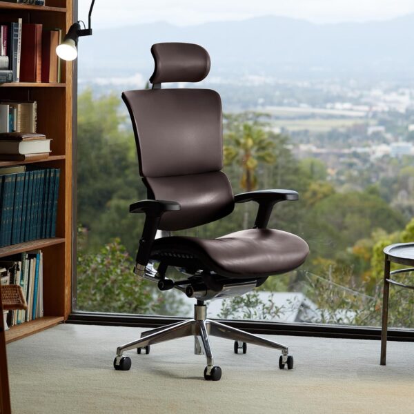 X-Chair X4 High End Executive Chair, Brown Leather with Headrest - Ergonomic Office Seat/Dynamic Variable Lumbar Support/Floating Recline/Stunning Aesthetic/Adjustable/Perfect for Office or Boardroom - Image 2
