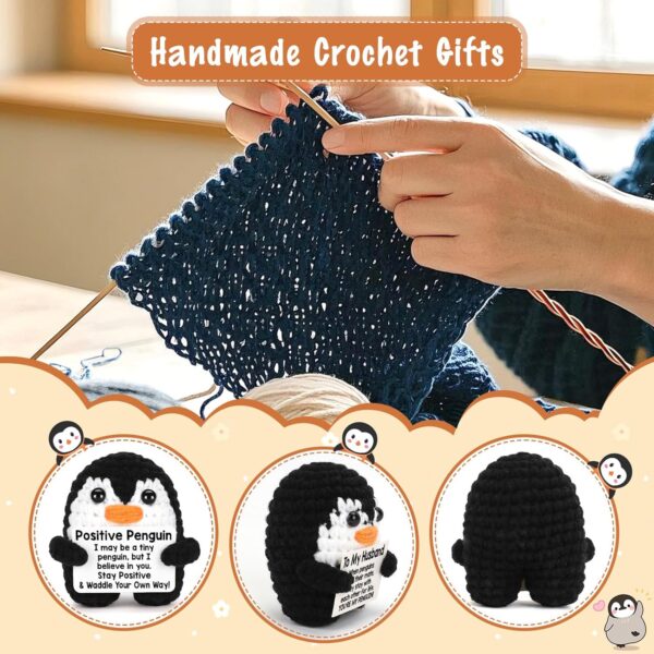 Inspirational Birthday Gifts for Women Men, Mini Funny Handmade Positive Crochet Penguin Gift for Friends Sister Coworker Teen, Emotional Penguin Support Graduation Appreciation Gifts Cute Decor - Image 3
