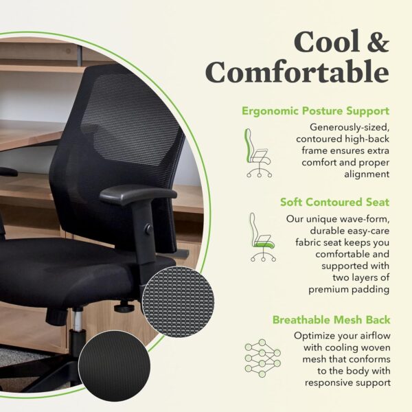 HON Crio High Back Task Chair, Ergonomic Office Chair with Adjustable Arms and Back Support, Lumbar Support, 360 Swivel, Adjustable Center-Tilt Recline, for Computers, Desks, Home Office, Black - Image 6