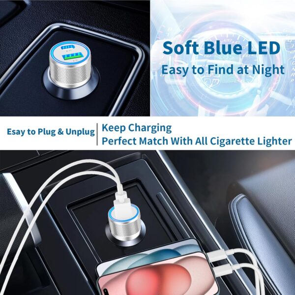 【MFi Certified】iPhone 15 Car Charger Fast Charging, KYOHAYA 66W USB-C Dual PD&QC Car Power Cigarette Lighter USB Charger with 2Pack Type-C Cable for iPhone 15/15 Pro Max/Galaxy S24/S23/Pixel/iPad Pro - Image 8