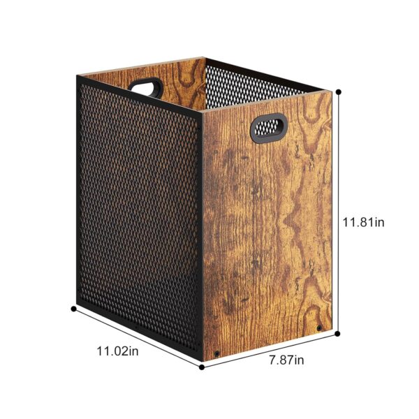 Retro Office Trash Can, Iron and Wood Combination Bedroom Garbage Can, Rectangular Design Wastebasket with Handle, Industrial Style Trash Can for Home Office, 4.5 Gallon (Patent Pending) - Image 7