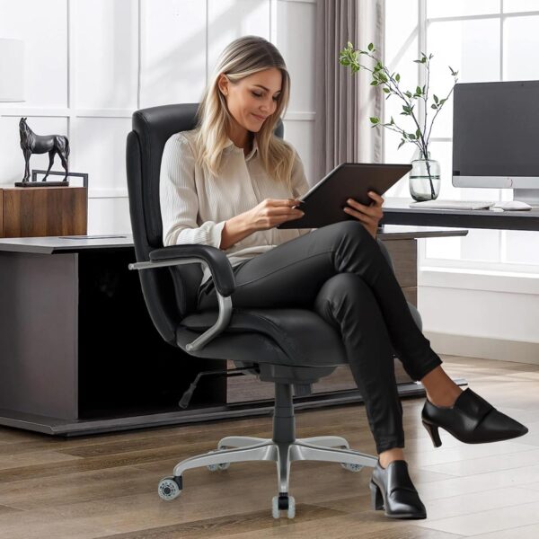COLAMY Executive Padded Leather Office Chair-Ergonomic Lumbar Support, Desk Chair for Home and Office with Flip-up Arms, High Back, Adjustable Desk Computer Chair for Work, Meeting, Black, 400lbs - Image 8