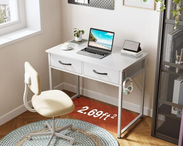ODK Small Desk with Fabric Drawers- for Bedroom, White Vanity Desk with Storage, Home Office Computer Desk for Small Spaces, 32 Inch Modern Work Writing Study Table, White - Image 6