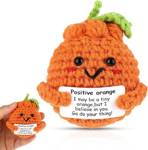 Grevosea Mini Funny Positive Orange, 3 Inch Positive Orange Crochet Cute Wool Funny Knitted Positive Orange Doll Cheer up Gifts for New Year Gift Birthday Gifts Friends Party Decoration Encouragement