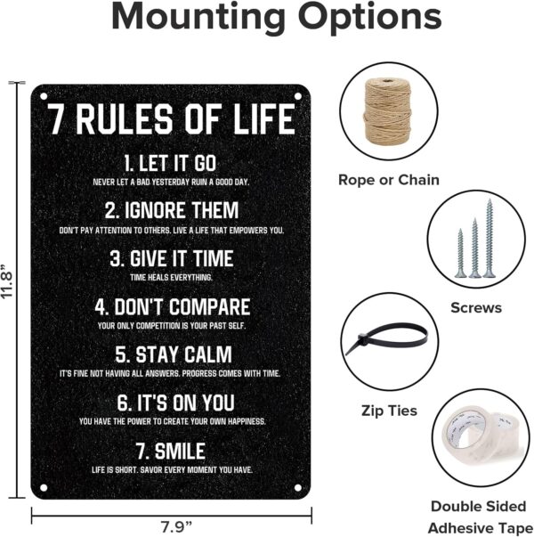 7 Rules of Life Motivational Sign - 8x12 Inch Aluminum Metal Wall Art for Home, Office, Classroom, Bedroom - Durable Inspirational Quote Decor for Men, Women, Teens (001) - Image 3