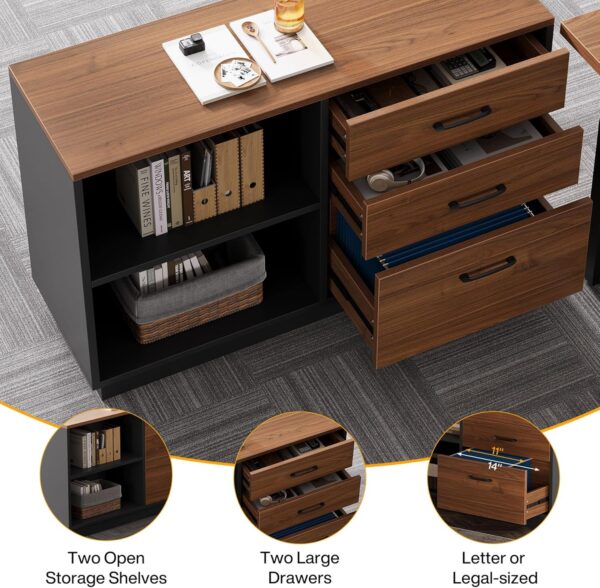 Tribesigns 63-Inch Executive Desk, L-Shaped Office Table with 47-Inch File Cabinet, Large Computer Desk with Storage Drawers and Shelves, Wood Business Furniture Set for Home Office, Brown and Black - Image 7