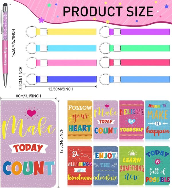 PerKoop 48 Pcs Inspirational Gifts Set Inspirational Quote Notepads 3 x 5 Inch Motivational Ballpoint Pens Keychains Bulk Cute Colorful Journal Notebooks for School Office Party Favor Supplies - Image 2
