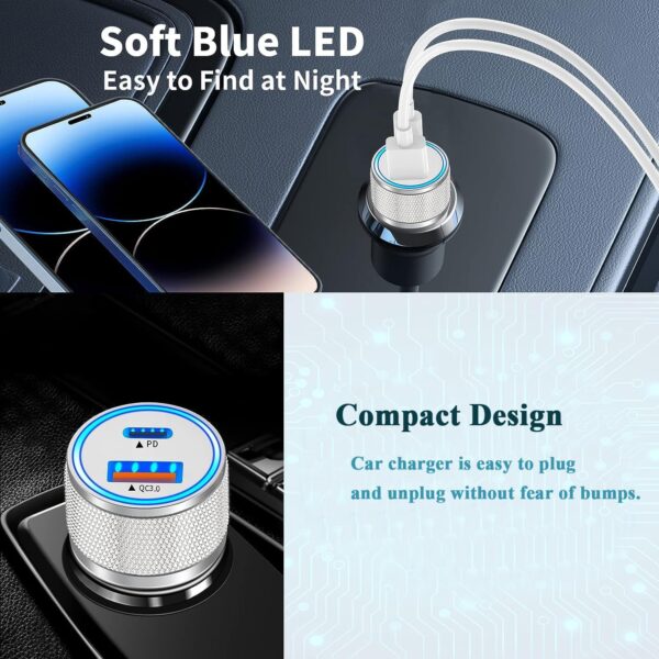 Fast iPhone Car Charger,【2Pack】38W Dual Port PD&QC3.0 Fast Charger Car [Apple MFi Certified] Cigarette Lighter Car Power Adapter with 2pack Lightning Cable for iPhone 14/13/Pro/Max/12/11/X/8 (Silver) - Image 5