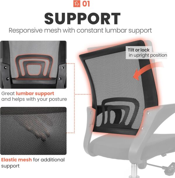 NEO CHAIR Computer Desk Chair Gaming - Ergonomic Mid Back Cushion Lumbar Support with Wheels Comfortable Mesh Racing Seat Adjustable Swivel Rolling Home Executive (2 pk - Black) - Image 4