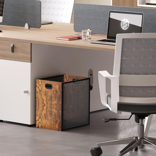 Retro Office Trash Can, Iron and Wood Combination Bedroom Garbage Can, Rectangular Design Wastebasket with Handle, Industrial Style Trash Can for Home Office, 4.5 Gallon (Patent Pending) - Image 3