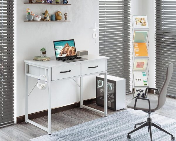 ODK Small Desk with Fabric Drawers- for Bedroom, White Vanity Desk with Storage, Home Office Computer Desk for Small Spaces, 32 Inch Modern Work Writing Study Table, White - Image 2