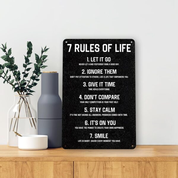 7 Rules of Life Motivational Sign - 8x12 Inch Aluminum Metal Wall Art for Home, Office, Classroom, Bedroom - Durable Inspirational Quote Decor for Men, Women, Teens (001) - Image 2