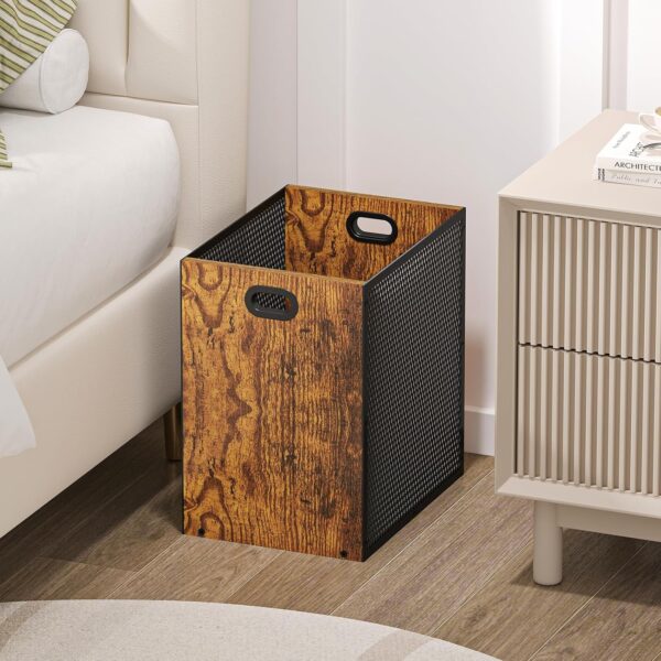 Retro Office Trash Can, Iron and Wood Combination Bedroom Garbage Can, Rectangular Design Wastebasket with Handle, Industrial Style Trash Can for Home Office, 4.5 Gallon (Patent Pending) - Image 4