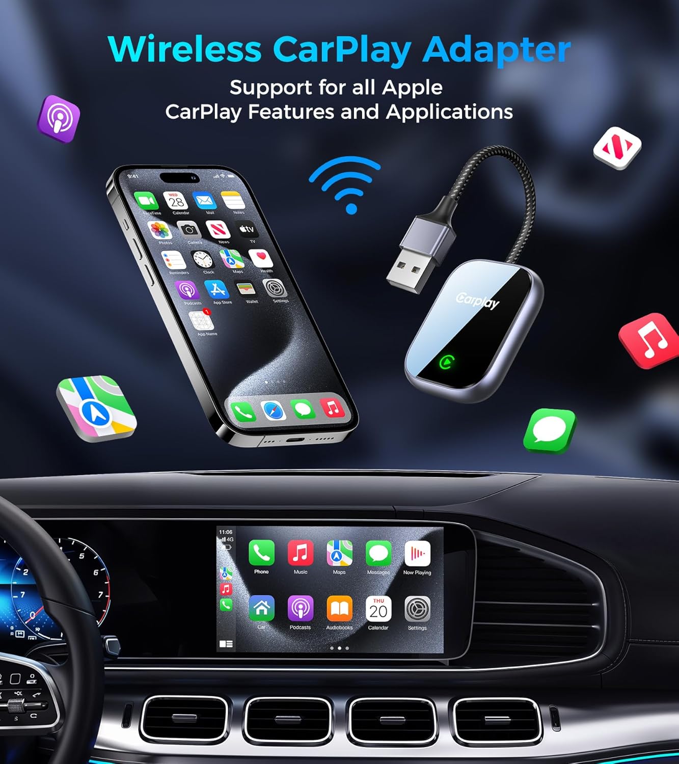 2025 Upgraded Wireless CarPlay Adapter for Apple iPhone, Converts Wired to Wireless Car Play Adapter, Auto Connect, Mini Size, Compatible with Cars from 2016 & iOS 10+ - Image 4