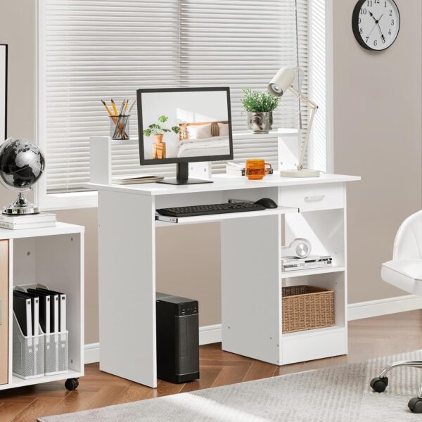 Yaheetech Home Office Wood Computer Desk with Keyboard Tray and Drawers, Students Writing Table with Storage Drawers & Hutch, Modern PC Laptop Desk, Multifunctional Workstation, White - Image 2
