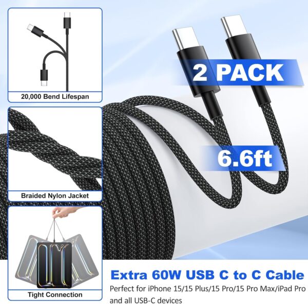 【4 in 1】 iPhone Car Charger, 38W Dual Port PD+QC3.0 Fast Charging Cigarette Lighter USB C Car Charger Adapter + 2Pack 6ft Braided USB C Cable + 40W Wall Charging Block for iPhone,iPad,Samsung,Tablet - Image 6