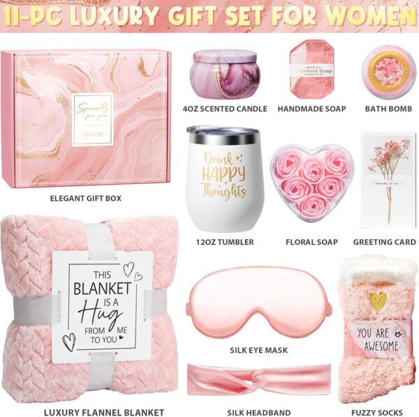 Birthday Gifts for Women Self Care Gifts Get Well Soon Gifts, Rose Relaxing Spa Gifts Basket Care Package w/ Luxury Flannel Blanket, Unique Mothers Day Gifts for Mom Her Friend Sister Wife Grandma - Image 2