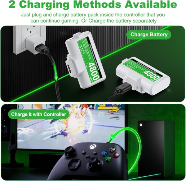 Rechargeable Batteries for Xbox One/Xbox Series X|S Controller,2x4800mWh Xbox Controller Battery Pack, Play and Charge Kit for Xbox Series X/S,Xbox One/Elite,Xbox One S/X with LED Indicator - Image 3