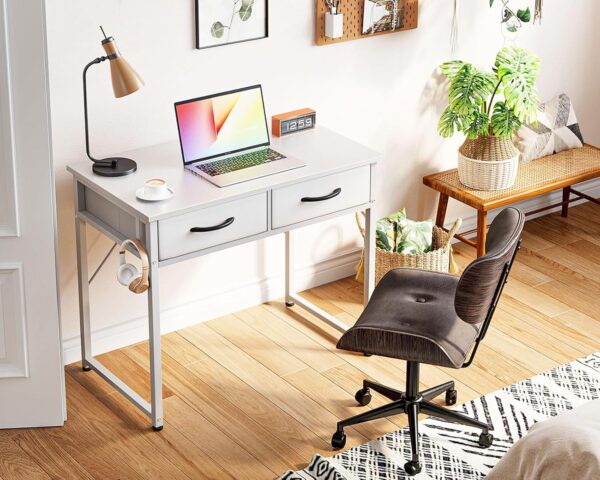 ODK Small Desk with Fabric Drawers- for Bedroom, White Vanity Desk with Storage, Home Office Computer Desk for Small Spaces, 32 Inch Modern Work Writing Study Table, White - Image 7