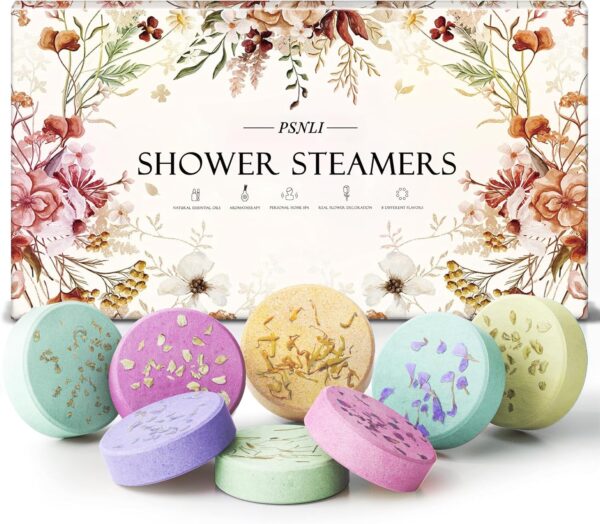 Shower Steamers Aromatherapy Stocking Stuffers 8 Scents, Christmas Gifts for Women Elegant Packaging Birthdays Gifts for Mom, Lavender Natural Essential Oil Home Spa Self Care & Relaxing