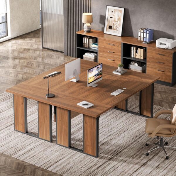 Tribesigns 63-Inch Executive Desk, L-Shaped Office Table with 47-Inch File Cabinet, Large Computer Desk with Storage Drawers and Shelves, Wood Business Furniture Set for Home Office, Brown and Black - Image 4