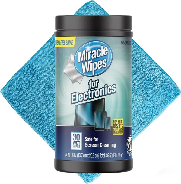 MiracleWipes for Electronics Cleaning - Screen Wipes Designed for TV, Phones, Monitors and More - Includes Microfiber Towel - (30 Count) - Image 3