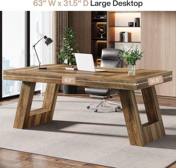 Tribesigns 63 Inches Wood Executive Desk, Large Home Office Computer Desk with Double Pedestal, Industrial Study Writing Table, Business Workstation for PC Laptop, Rustic Brown - Image 6