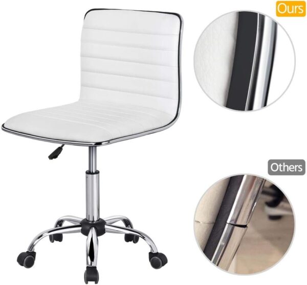 Yaheetech Adjustable Task Chair PU Leather Low Back Ribbed Armless Swivel White Desk Chair Office Chair Wheels - Image 7