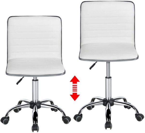 Yaheetech Adjustable Task Chair PU Leather Low Back Ribbed Armless Swivel White Desk Chair Office Chair Wheels - Image 5