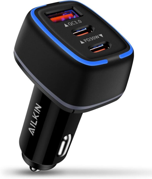 78W USB C Car Charger, Super Fast Charging Cigarette Lighter Adapter, 3 Port Power Delivery Auto Cargador for Samsung Galaxy S23 S22 Ultra, Apple iPhone 15 14 Pro Max 13, iPad, Google Pixel, Kindle