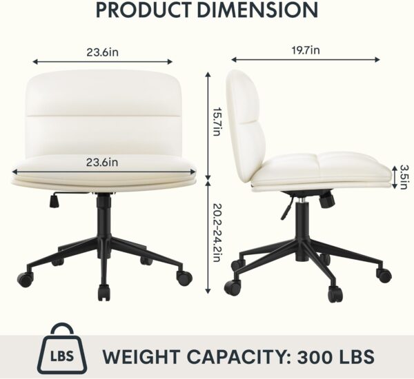 FLEXISPOT Cross Legged Office Chair Armless Desk Chairs Comfy Wide Seat Criss Cross Chair with Wheels Vanity Chair for Living Room Bedroom Study Room(White Light Beige) - Image 9