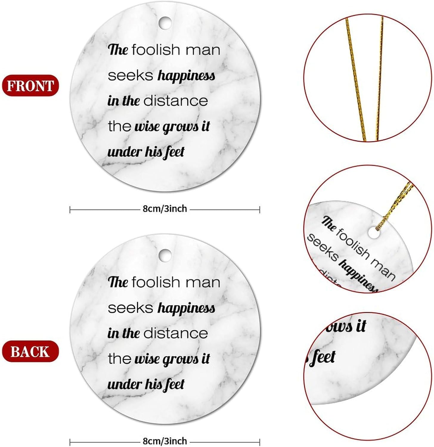 The Foolish Man Seeks Happiness in The Distance The Wise Grows It Christmas Ceramic Ornaments Motivational Quote Christmas Ornaments Christmas Tree Decorations for Mom Dad Baby 3 in - Image 3