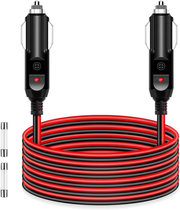 ALITOVE 12AWG 12FT Male to Male Cigarette Lighter Plug Charger Cord 30A Heavy Duty 12V 24V Double Male Cigarette Adapter Cable with Two Fuses for Portable Power Station Jump BoxVehicle Applacation