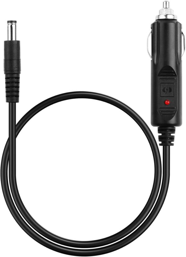 PNGKNYOCN12V DC Car Charger Auto Power Supply 18AWG Cable ，DC 5.5mm x 2.5mm to Car Cigarette Lighter Male Plug Car Cigarette Lighter Cable for Camera, CCTV, Car Refrigerator (1.5FT)
