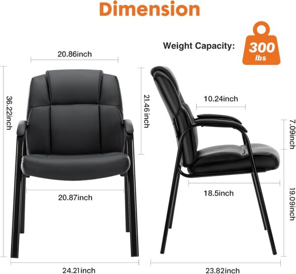 Sweetcrispy Waiting Room Office Guest Chairs Set of 2, PU Leather Big and Tall No Wheels Executive Office Chair with Padded Arms for Reception Conference Room Lobby - Image 2