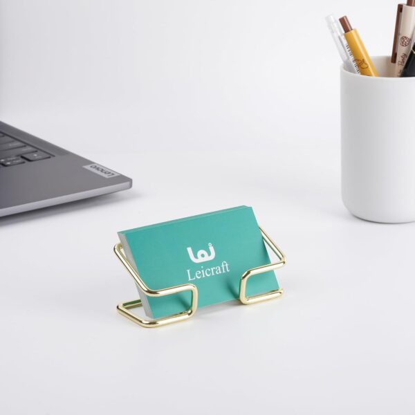 Business Card Holder for Desk, Cute Metal Card Organizers and Office Desk Accessories for Men and Women (Golden) - Image 3