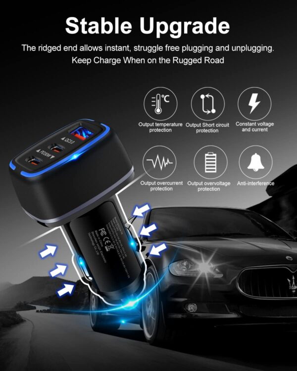 78W USB C Car Charger, Super Fast Charging Cigarette Lighter Adapter, 3 Port Power Delivery Auto Cargador for Samsung Galaxy S23 S22 Ultra, Apple iPhone 15 14 Pro Max 13, iPad, Google Pixel, Kindle - Image 6