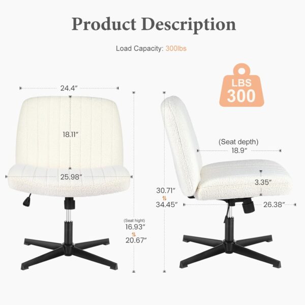 Sweetcrispy Criss Cross Chair Legged, Armless Office Wide Desk Chair No Wheels, Swivel Vanity Height Adjustable Fabric Modern Computer Task Seating for Home - Teddy Beige - Image 2