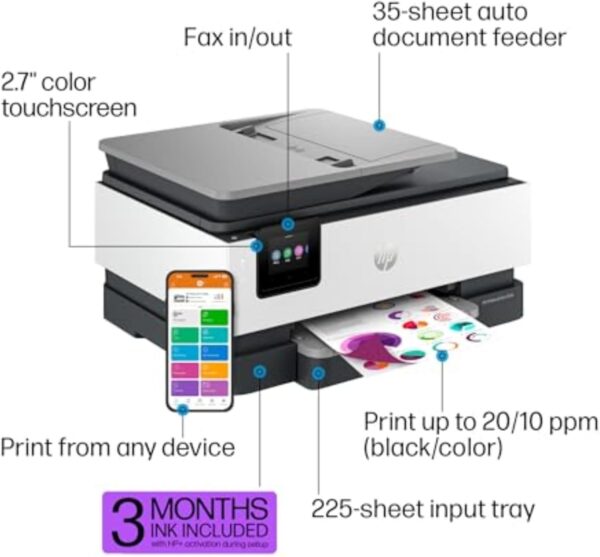 HP OfficeJet Pro 8135e Wireless All-in-One Color Inkjet Printer, Print, Scan, Copy, Fax, ADF, Duplex Printing, Best-for-Home Office, 3 month Instant Ink trial included (40Q35A) - Image 4
