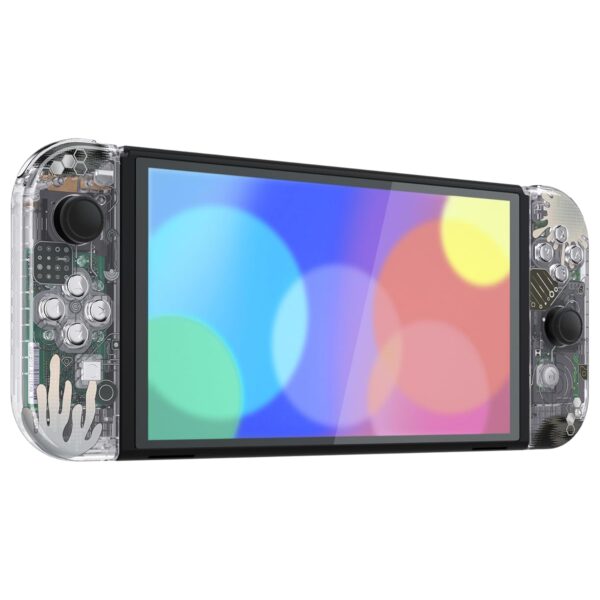 eXtremeRate Full Set Shell for Nintendo Switch OLED, Console Back Plate & Kickstand, NS Joycon Handheld Housing with Buttons for Nintendo Switch OLED - Silver Splatter - Image 8
