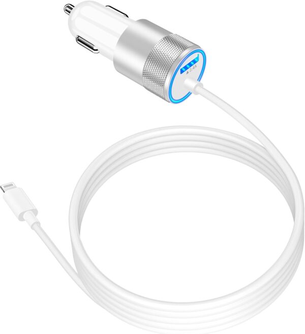 【MFi Certified】iPhone Fast Car Charger, Caiinei 4.8A Dual USB Power Cigarette Lighter iPhone Car Charger Fast Charging Adapter + 6FT Lightning Cable for iPhone 14 13 12 11 Pro Max XS Mini XR X SE iPad