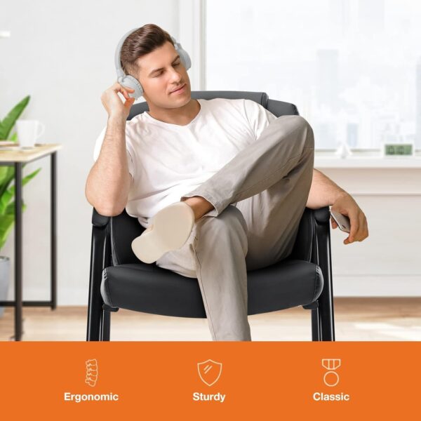 Sweetcrispy Waiting Room Office Guest Chairs Set of 2, PU Leather Big and Tall No Wheels Executive Office Chair with Padded Arms for Reception Conference Room Lobby - Image 4