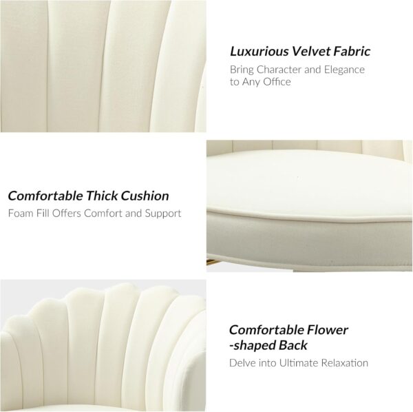 HULALA HOME Velvet Home Office Desk Chair with Gold Base, Adjustable Swivel Task Chair for Vanity, Women's Modern Cute Shell Back Upholstered Design, for Living Room, Ivory - Image 4