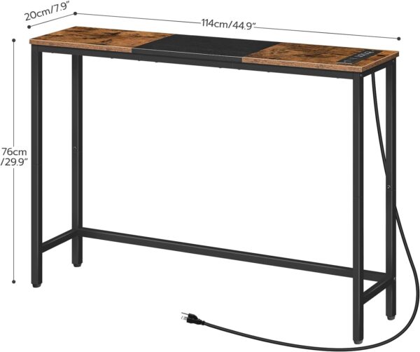 HOOBRO Narrow Console Table with Power Outlets, 44.9-Inch Sofa Table, Slim Behind Couch Table, Entryway Display Shelf, for Living Room, Foyer, Hallway, Rustic Brown and Black BF114UXG01 - Image 3