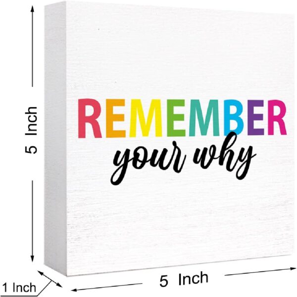 Inspirational Wood Box Sign Remember Your Why Wooden Block Signs Motivational Quote Desk Décor for Home Office Bedroom Table Décor, Cheer Up Gifts for Women Girl Friend - Image 2