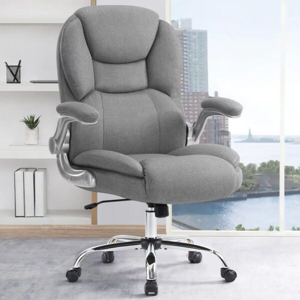 Executive Office Chair, Ergonomic Big and Tall Computer Desk Chair, High Back with Padded Flip-up Armrest, Lumbar Support Swivel Rolling Chair (Gray)