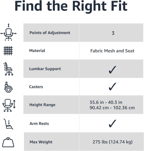Amazon Basics Mesh Mid-Back Adjustable-Height 360-Degree Swivel Office Desk Chair with Armrests, Lumbar Support and Easy to Assemble, Black - Image 5