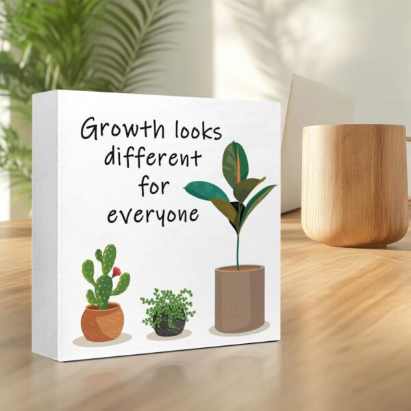 LVQHI Inspirational Wood Block Sign,Growth Looks Different for Everyone Plant Motivational Wooden Block Sign for Home Bedroom Office Desk Table Decor,Inspirational Cheer Up Gift for Coworker Friend - Image 4