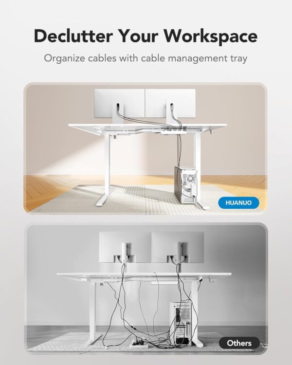 HUANUO 71 x 48 inch Dual Motor L Shaped Electric Standing Desk with 3 Preset Heights, Electric Height Adjustable Computer Table, 2 Hooks & Cable Tray, Raising Desk for Home Office, White - Image 4