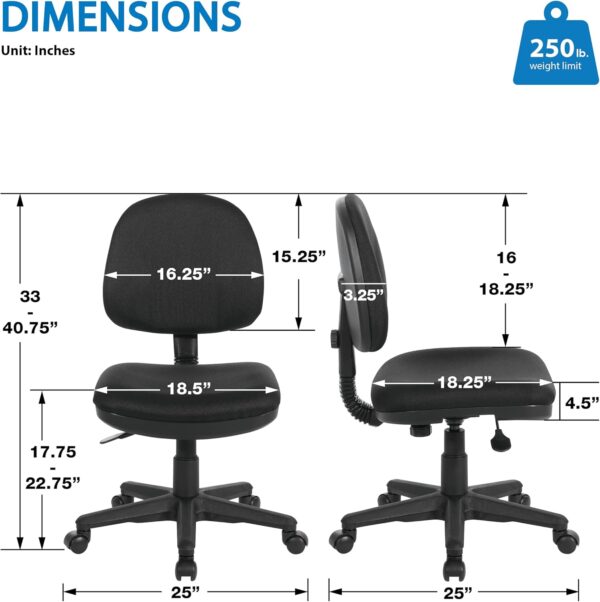Office Star Pneumatic Sculptured Office Task Chair with Thick Padded Seat and Built-in Lumbar Support, Black - Image 3